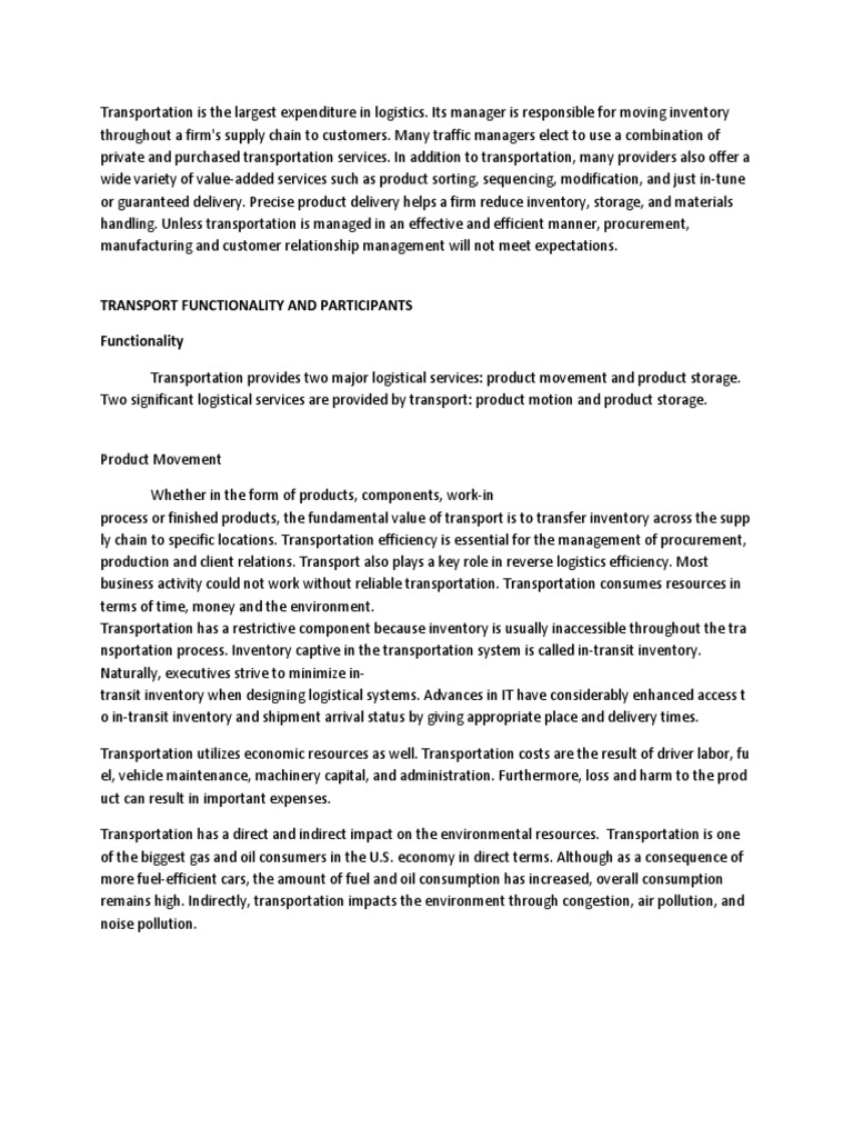 Transport Functionality and Participants | PDF | Cargo | Interstate ...