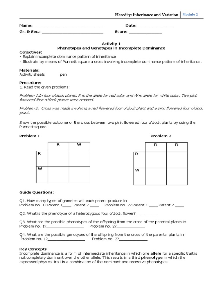 Activity Module 2 Science Dominance Genetics Allele