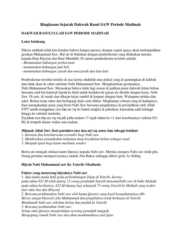 Ringkasan Sejarah Dakwah Rasul Saw Periode Madinah Pdf