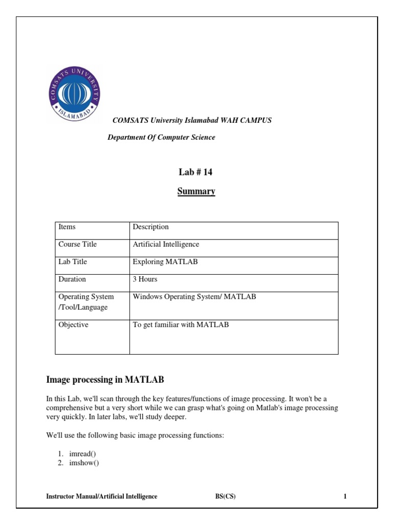 MATLAB Image Processing Lab Guide | PDF | Matlab | Digital Technology