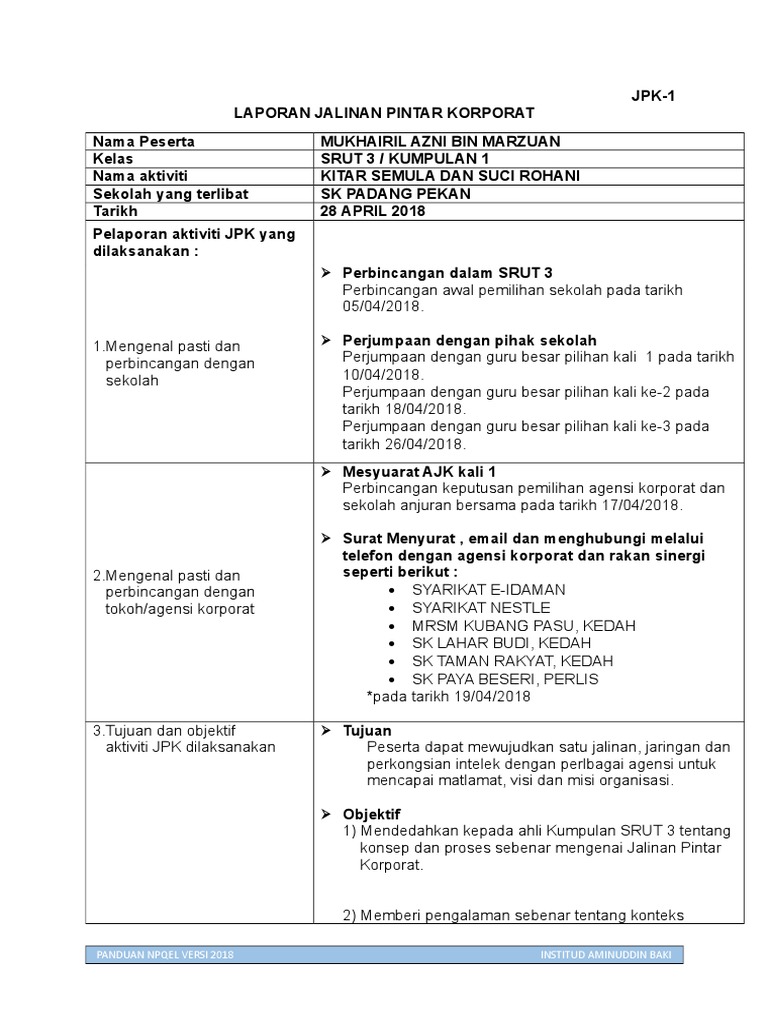 Laporan Jpk Srut3 K4 Mukhairil Azni B Marzuan720822025609 Pdf