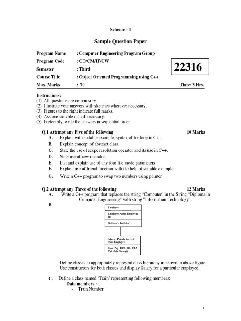Sample Question Paper Object Oriented Programming Using C Pdf C Class Puter Programming