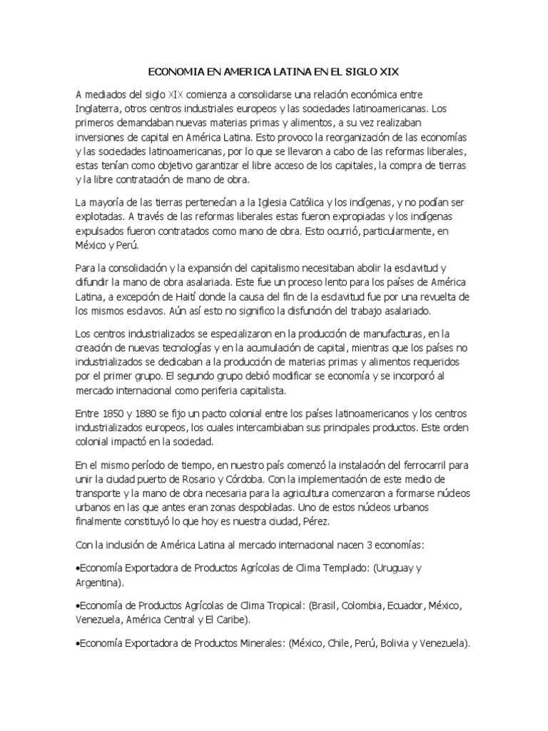 Economía de América Latina en el Siglo XIX | PDF | America latina ...