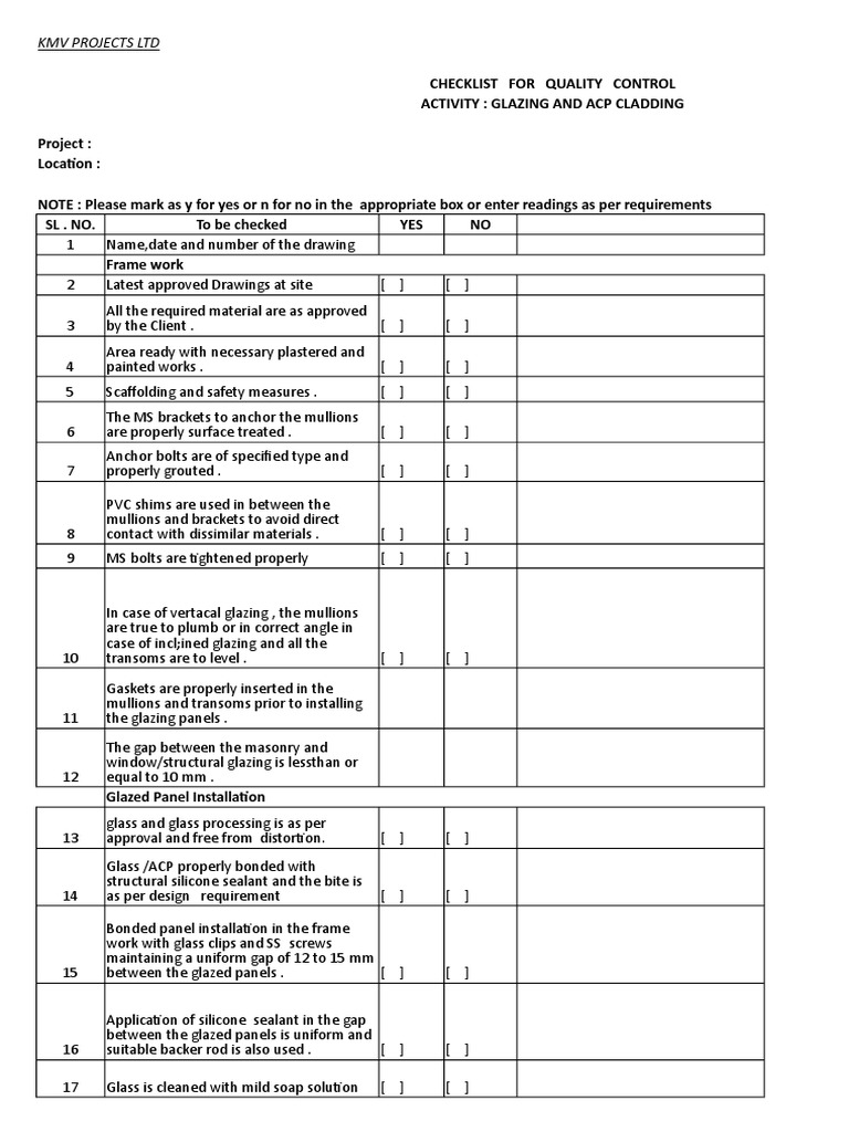 27.Checklist for Glazing & ACP Cladding Economic Sectors Economics