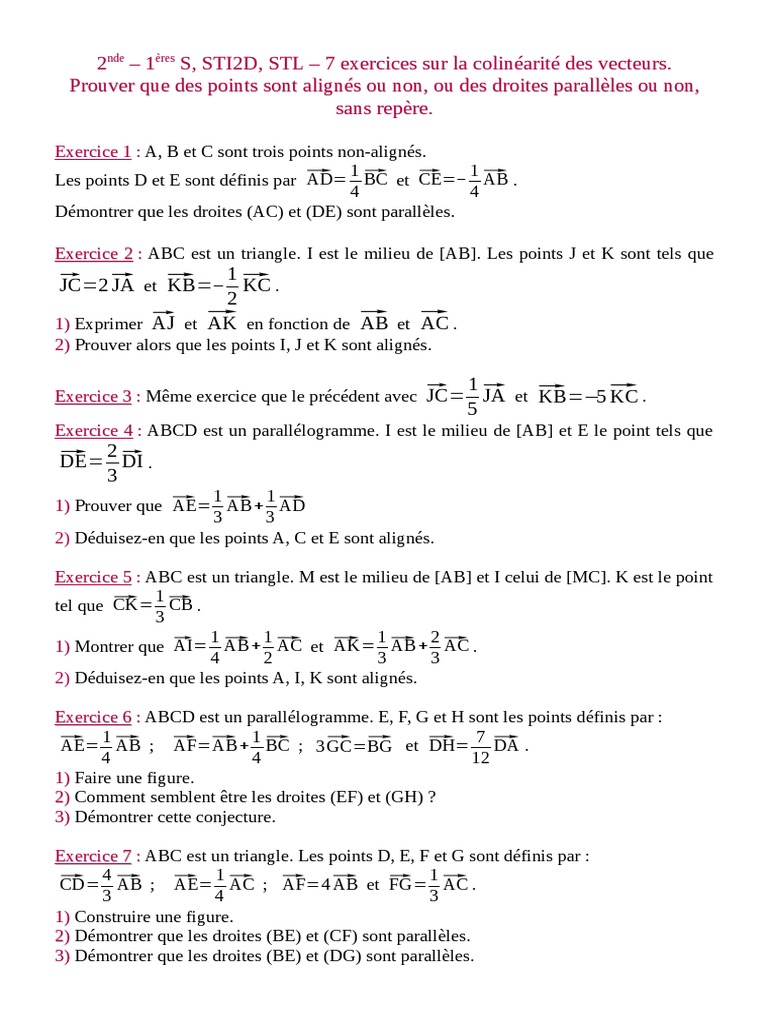 Comment Prouver Que Des Points Sont Alignes 7 Exercices Vecteurs Colineaires Demontrer Parallelisme Alignement Sans  Repere | PDF | Droite (mathématiques) | Formes géométriques
