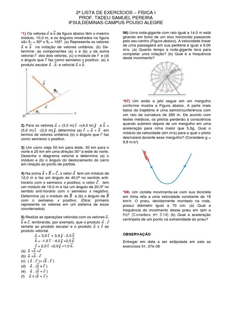 Exercícios de Operações com Vetores | PDF | Vetor euclidiano ...