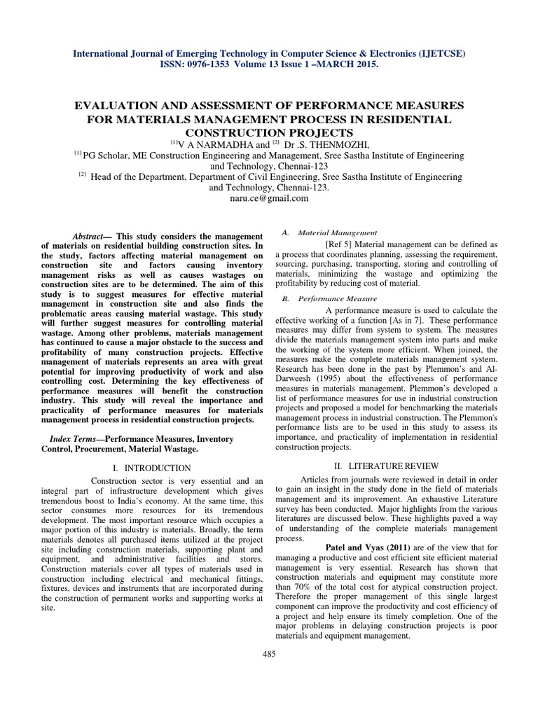 Evaluation and Assessment of Performance Measures For Materials ...