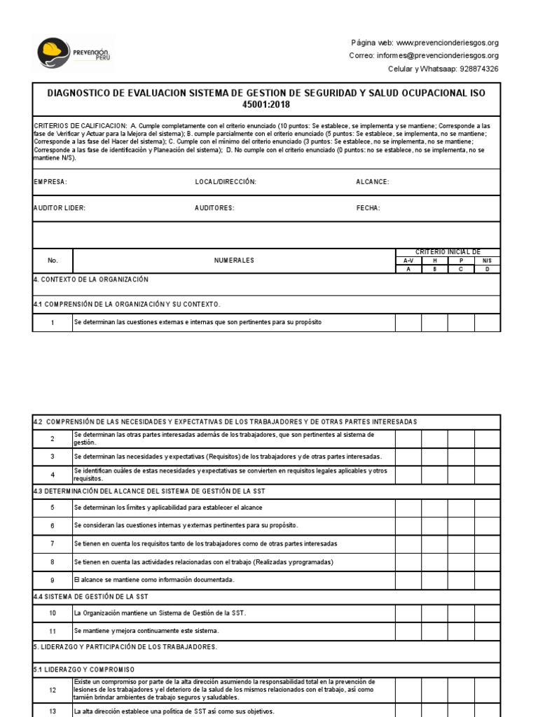 Lista de Verificación ISO 45001 | PDF | Planificación | Evaluación