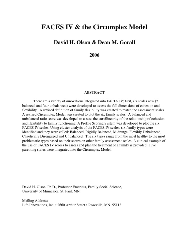 FACES IV & The Circumplex Model: David H. Olson & Dean M. Gorall | PDF ...