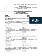 1 Grading Preliminary Examination English - Grade 8 SCHOOL YEAR 2019-2020 NAME: - Date: - SECTION: - Score