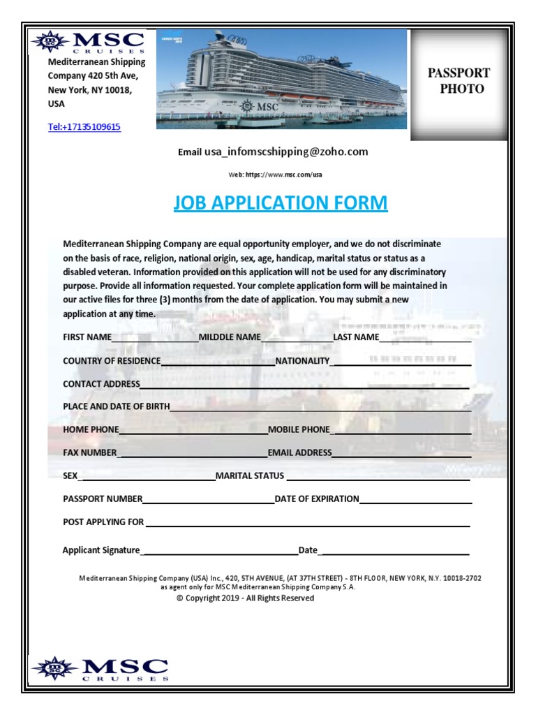 Mediterranean Shipping Company Job Application Interview Form Employment Business