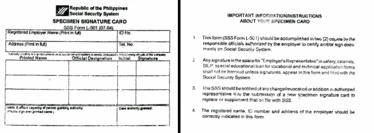 SSSForm Specimen Signature Card | PDF