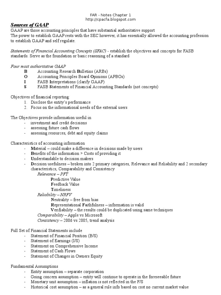 CPA Notes Chapter 1 FAR | PDF | Business