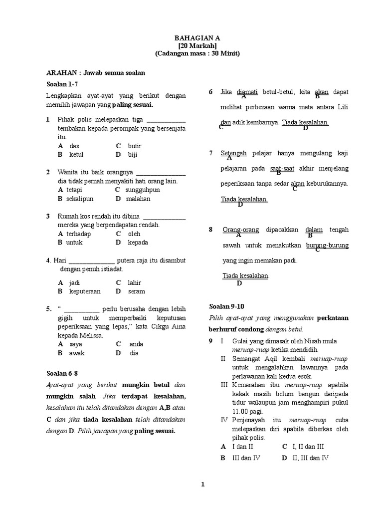 Soalan Ujian Mac 2019 Bm Tingkatan 3 New Pdf