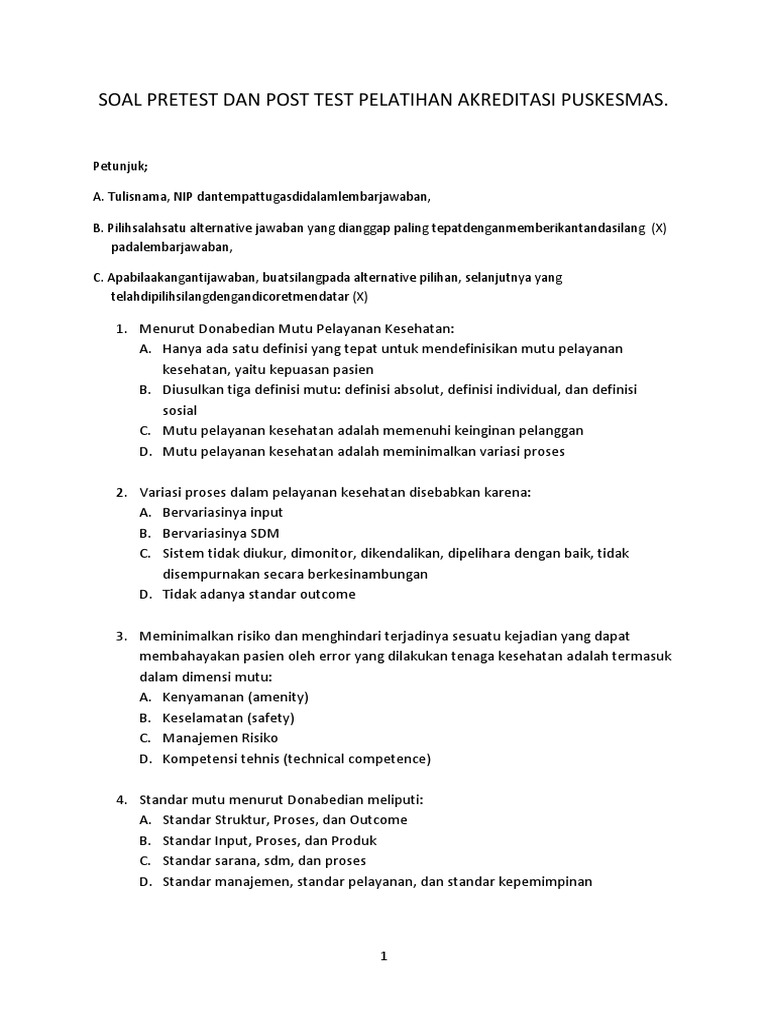 Soal Pretest Dan Post Test Pelatihan Pendamping Akreditasi Puskesmas