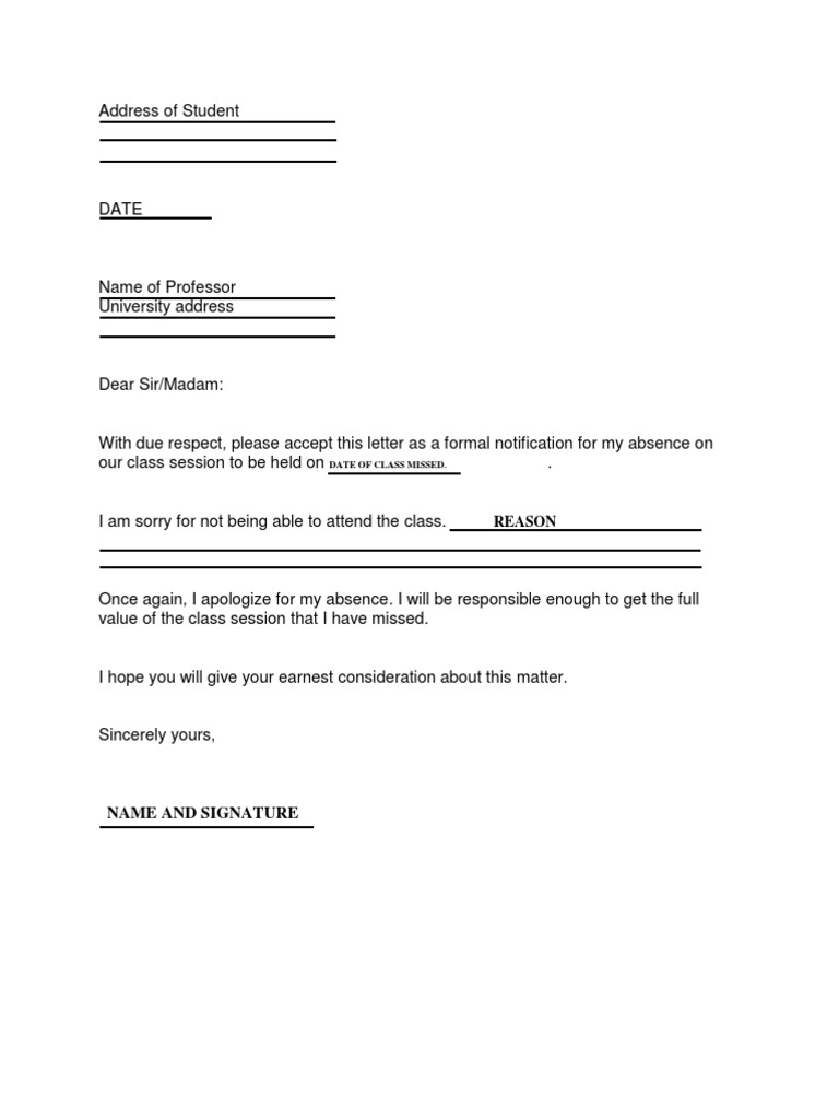 Reason: Date of Class Missed | PDF