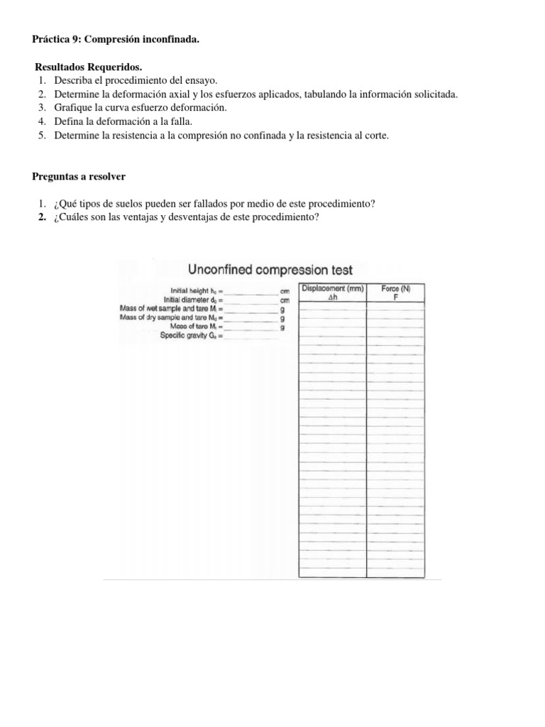 Determinación de la resistencia a la compresión y corte de suelos ...