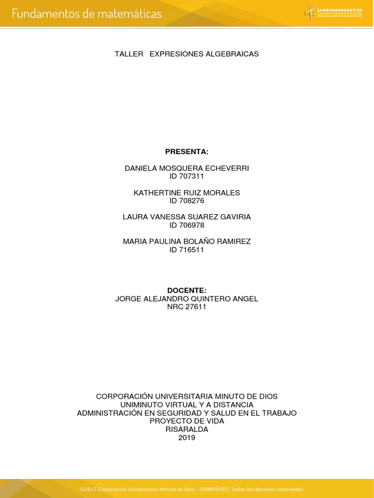 Taller de Expresiones Algebraicas | PDF | Álgebra | Aritmética