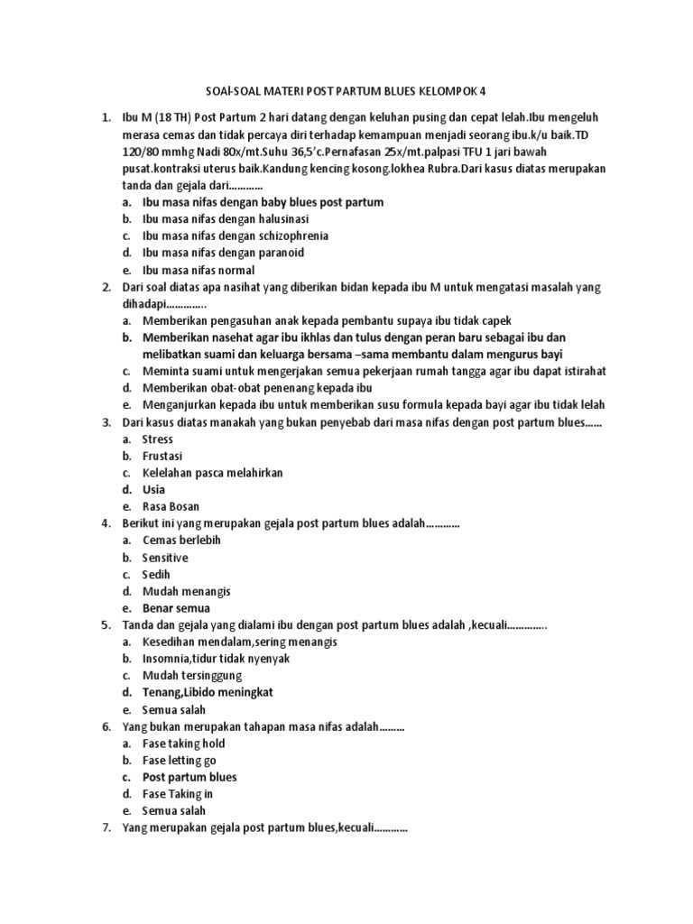 Soal Post Partum Blues Klp 4