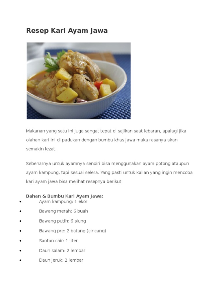 Resep Kari Ayam Jawa Pdf