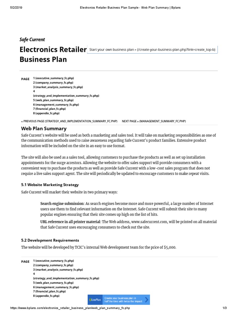 electronic shop business plan pdf