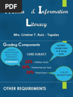 Edia & Nformation Iteracy: Mrs. Cristine T. Ruiz - Tapales