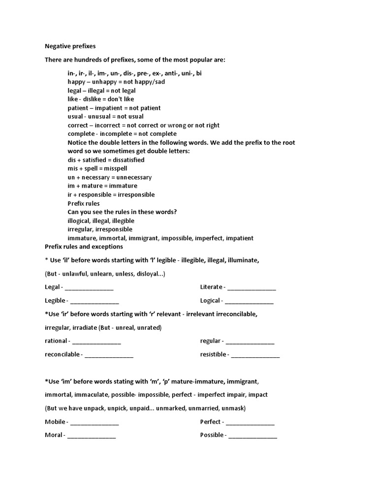 Negative Prefixes PDF Adjective Languages