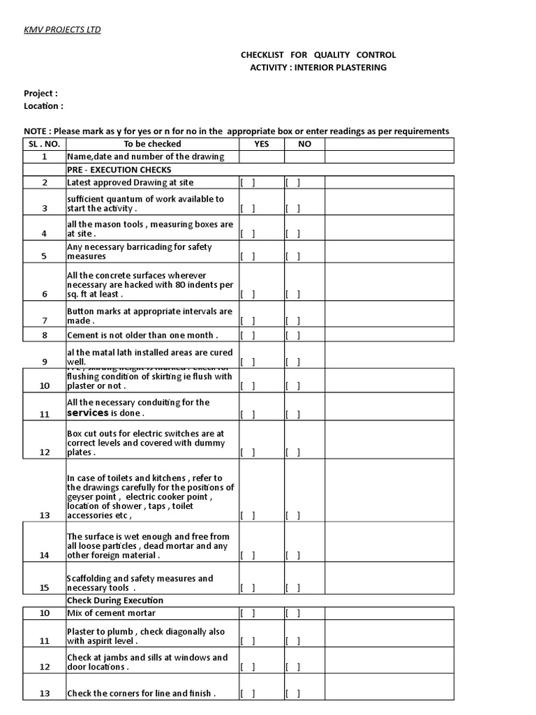 15.checklist For Interior Plastering | PDF | Building Technology ...
