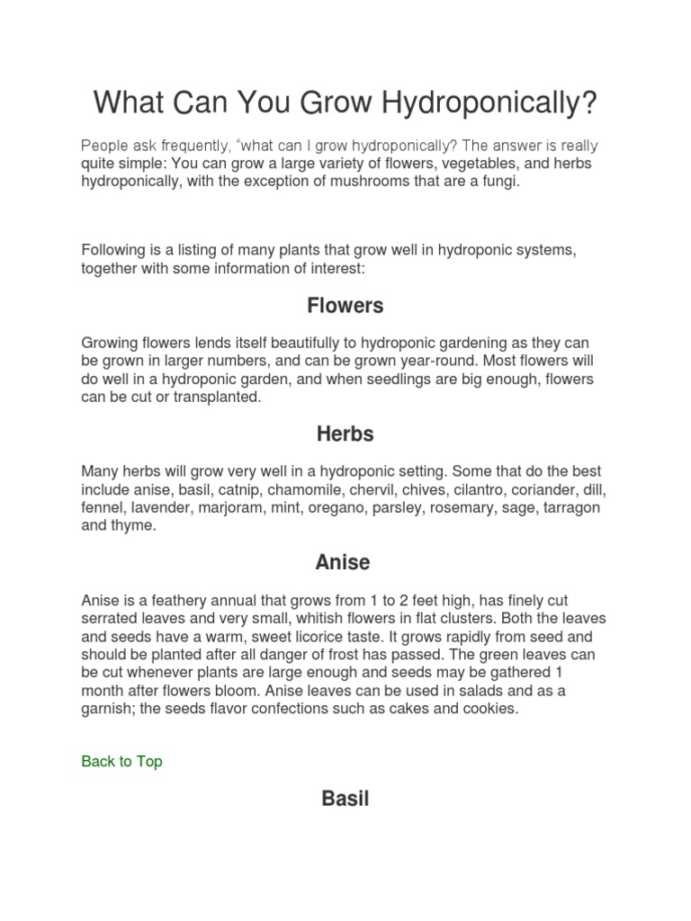 What Can You Grow Hydroponically? Flowers PDF Oregano Hydroponics