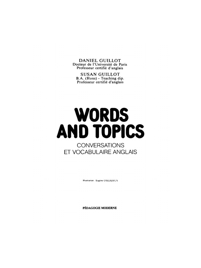 Words and Topics PDF Lexique Langue anglaise photo picture