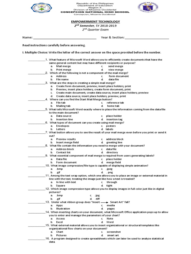 Empowerment Technology Exam Guide | PDF | File Format | Microsoft Excel
