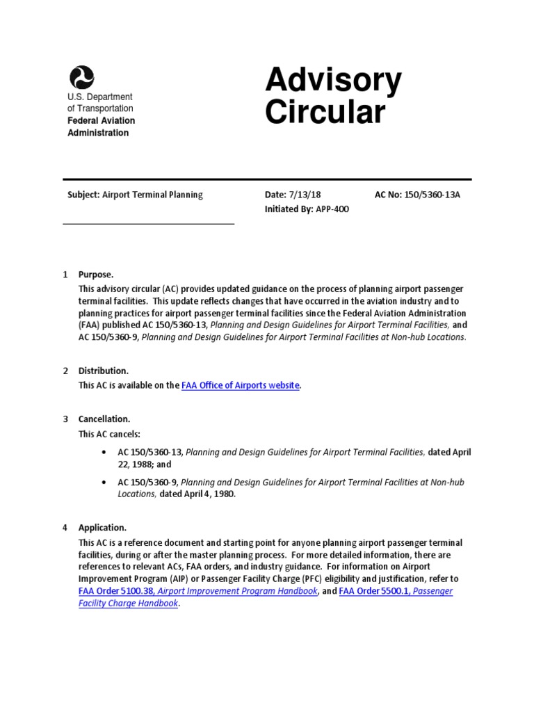 AC 150 5360 13A Airport Terminal Planning FAA | PDF | Goal | Airport