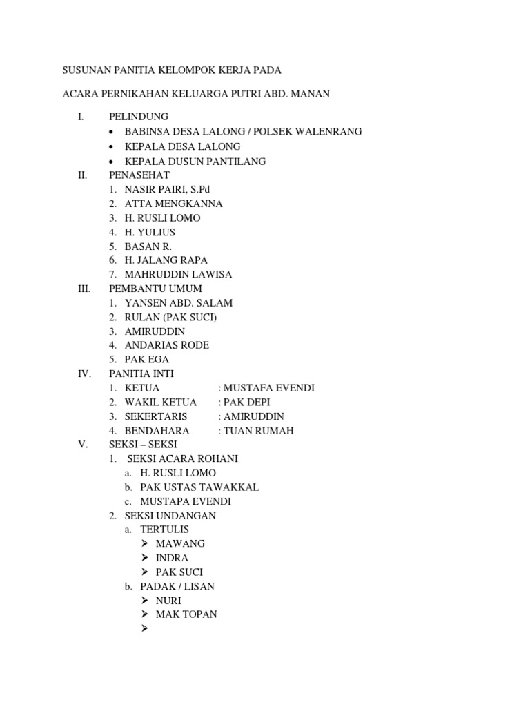 Susunan Panitia Kelompok Kerja Pada | PDF