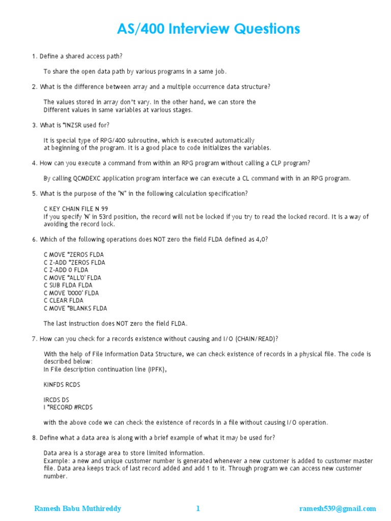 BEST Interveriw Questions For AS400 | PDF | Ibm Rpg | C (Programming ...