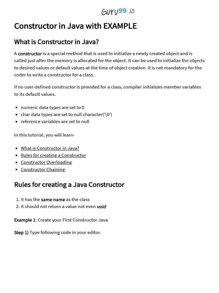 Constructor in Java With EXAMPLE PDF | PDF | Constructor (Object ...