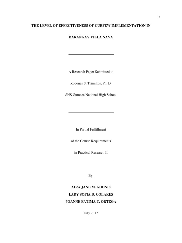 Effectiveness of Curfew in Villa Nava | PDF | Juvenile Delinquency ...