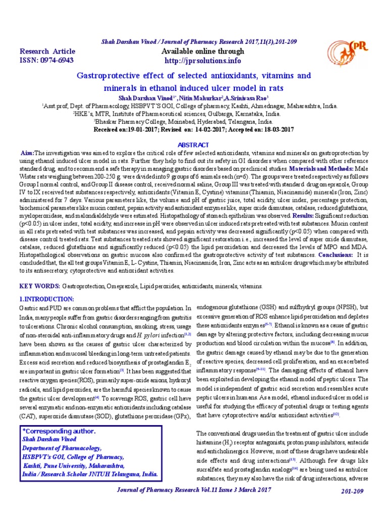 Gastroprotective Effect of Selected Antioxidants, Vitamins and Minerals