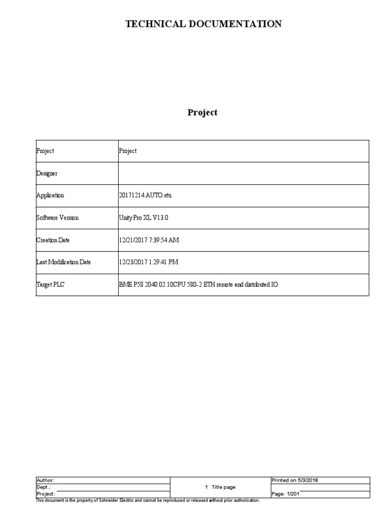 Technical Documentation for an Industrial Automation Project Involving ...