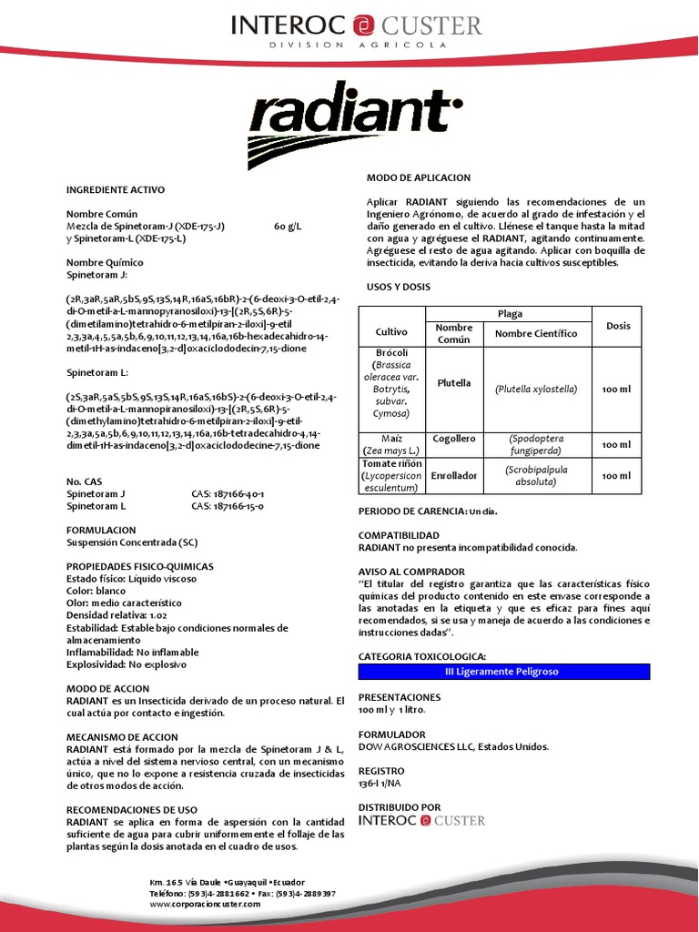 Ficha Técnica del Insecticida Radiant | PDF | Naturaleza