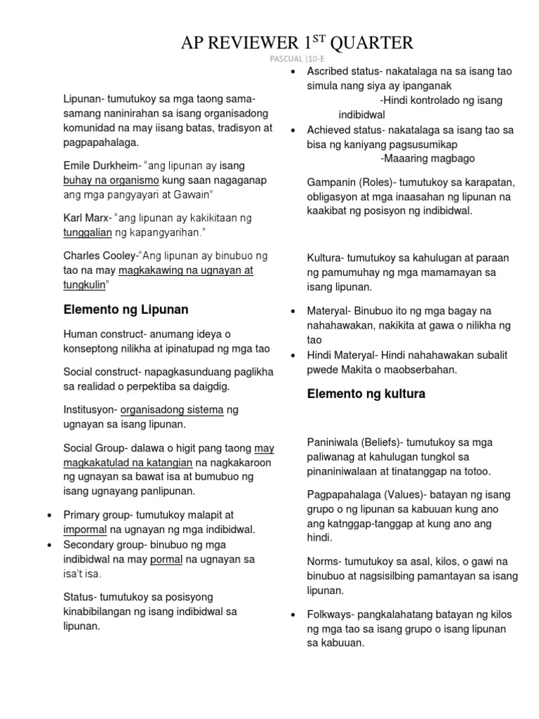 AP Reviewer 1st Quarter | PDF
