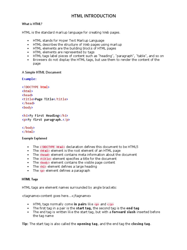 HTML Introduction: A Simple HTML Document | PDF | Html Element | Html