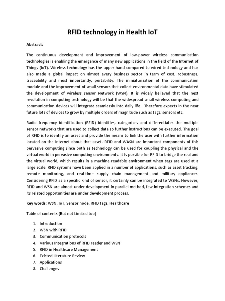 RFID in Healthcare IoT | PDF