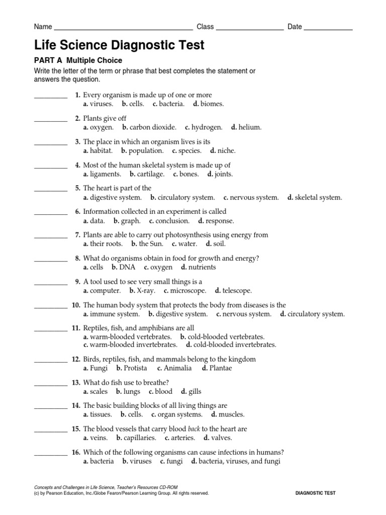 Ls Diagnostic Test Key | PDF | Plants | Fish