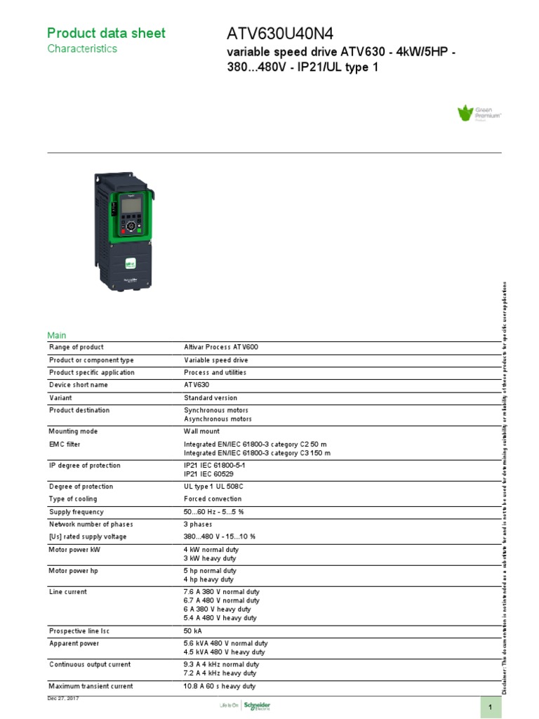ATV630 Variable Speed Drive Overview | PDF | Electric Motor ...