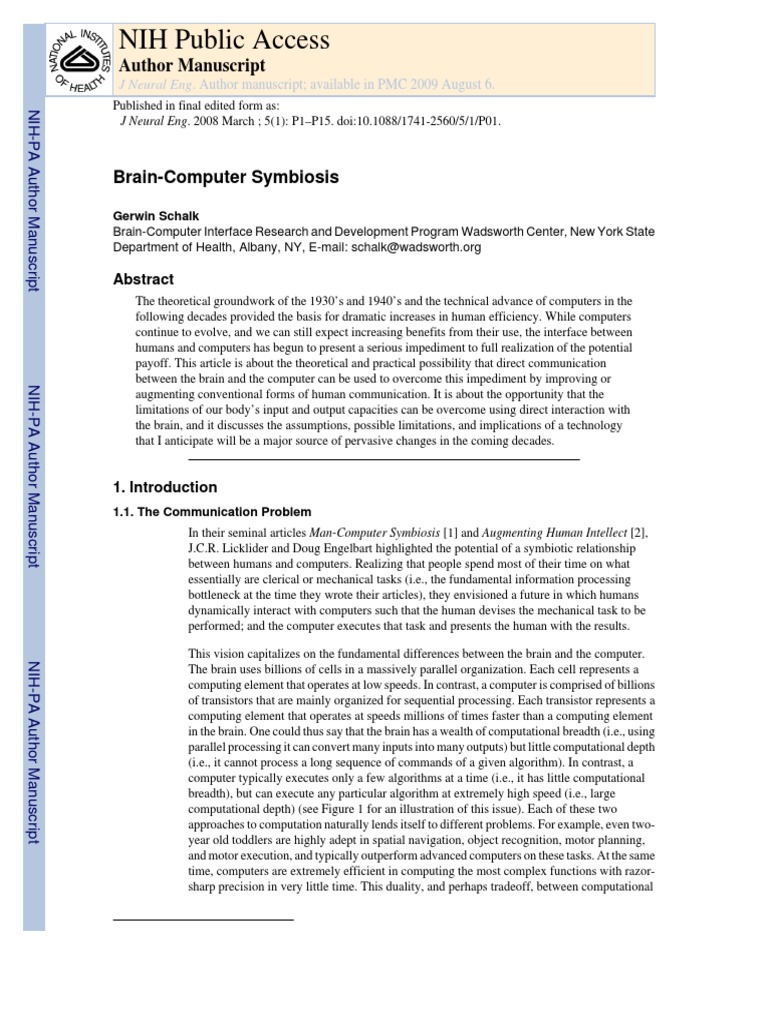 Brain Computer Symbiosis | PDF | Brain | Speech