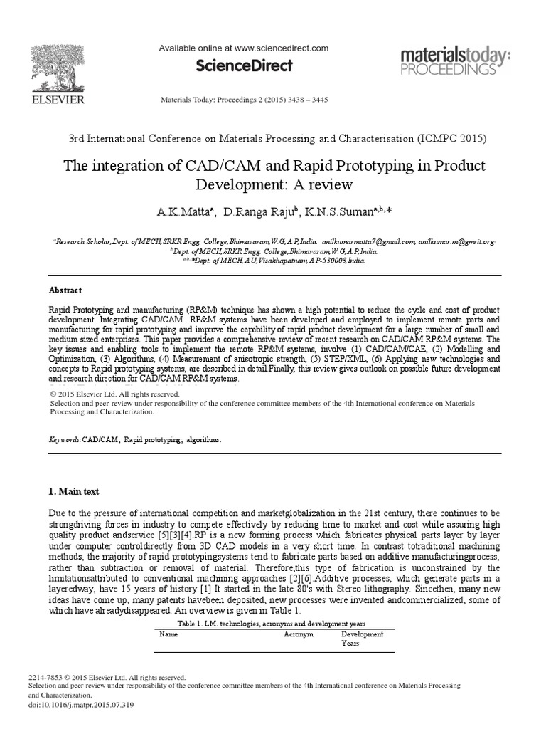 The Integration of CAD/CAM and Rapid Prototyping in Product Development ...
