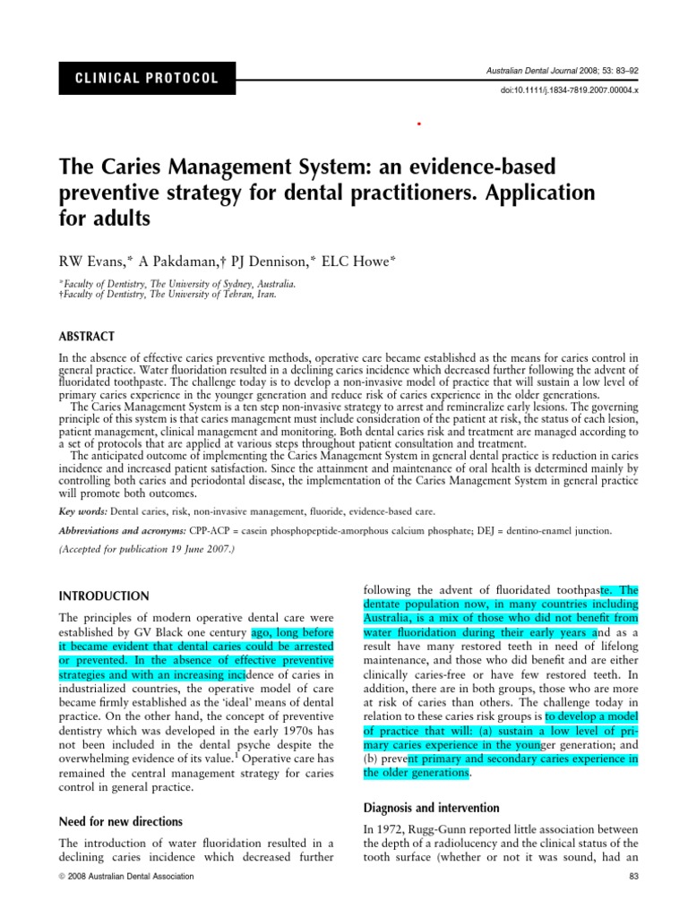 Caries Management System for Prevention | PDF | Tooth Enamel | Oral Hygiene