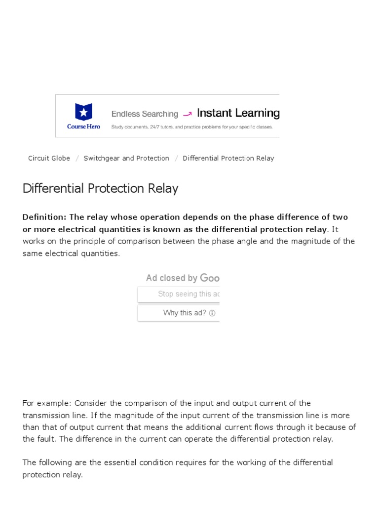 Differential Protection Relay Overview | PDF | Relay | Transformer