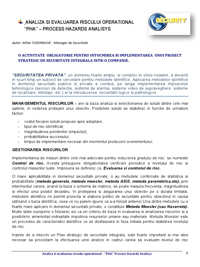 Analiza Si Evaluarea Gradului de Risc Existent | PDF
