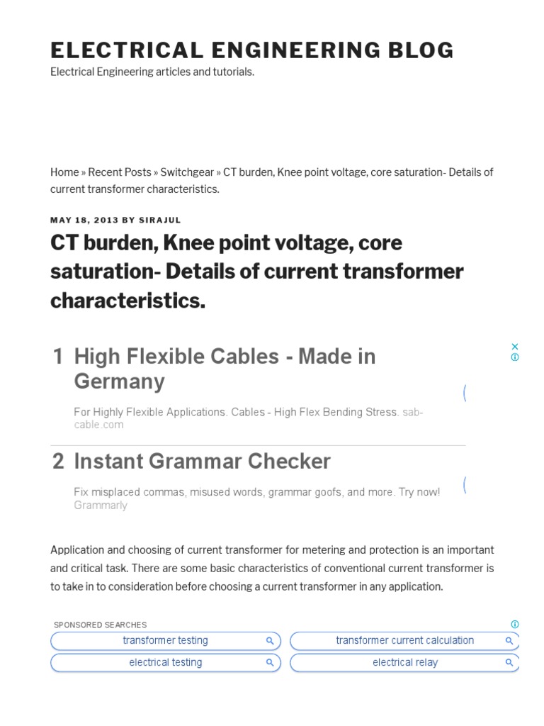 CT Burden, Knee Point Voltage, Core Saturation Details of Current